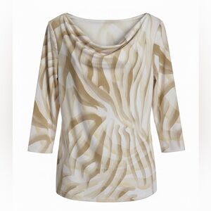 Easywear By Chico’s Anima Print Cowl Neck 3/4 Sleeve Top Size Small (Chico’s 0)